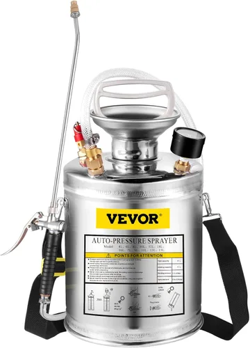 Miniatura 9 de Happybuy Pulverizador de bomba de acero inoxidable de 1 galón, varita de 12 pulgadas y manguera reforzada de 3 pies, medidor de presión, válvula