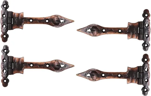 Miniatura 7 de The Metal Magician Bisagras negras con correa en T, paquete de 4 bisagras de puerta de granero resistentes (5.2 x 4.5 pulgadas) para cercas