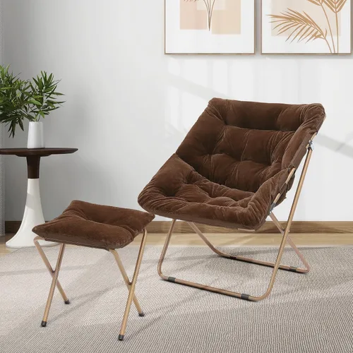 Miniatura 2 de Cómoda silla con platillo, silla de sala de estar, silla plegable acolchada suave de piel sintética, cómoda silla cuadrada de luna para sala