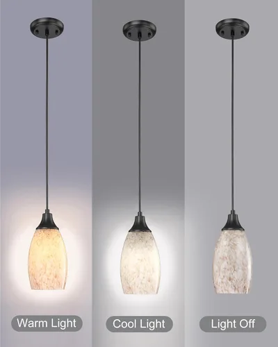 Miniatura 3 de karyfine Luces colgantes de vidrio de leche para isla de cocina, mini colgante de cristal, lámpara de cristal con cable ajustable negro para cocina