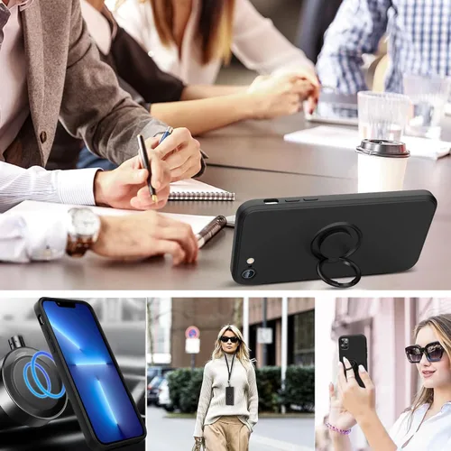 Miniatura 6 de Funda para Galaxy S22 Ultra, con soporte de anillo giratorio de 360° y correa de silicona líquida, delgada, a prueba de golpes, funda protectora Azul
