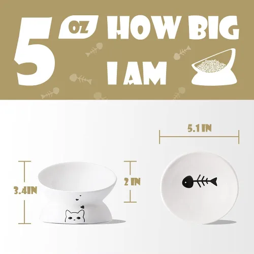 Miniatura 6 de Sweejar Cuencos elevados de cerámica para gatos, platos inclinados para alimentos o agua, cuenco elevado de porcelana para mascotas, protege