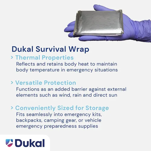 Miniatura 3 de Dukal Manta de supervivencia de emergencia 721 Mylar Propiedades térmicas, almacenamiento conveniente Protección contra el viento, la lluvia