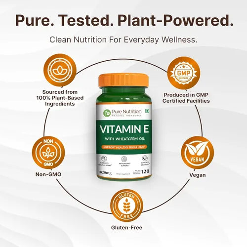 Miniatura 5 de Pure Nutrition Vitamina E con aceite de germen de trigo, 1020 mg 120 cápsulas Fuente natural de vitamina E Suplemento para el cabello