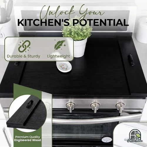 Miniatura 7 de Cubierta para estufa de tabla de fideos con asas, cubierta superior de estufa eléctrica y de gas de madera rústica, decoración de cocina de granja