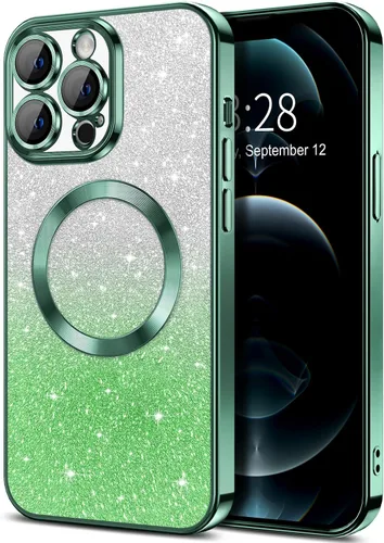 Miniatura 118 de Hython Funda para iPhone 13 Pro transparente con purpurina magnética [compatible con MagSafe] Protector completo de lente de cámara delgado