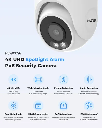 Miniatura 7 de H.VIEW 4K/8.0 megapíxeles PoE sistema de cámara de seguridad para el hogar al aire libre con cable sistema de cámaras IP de videovigilancia