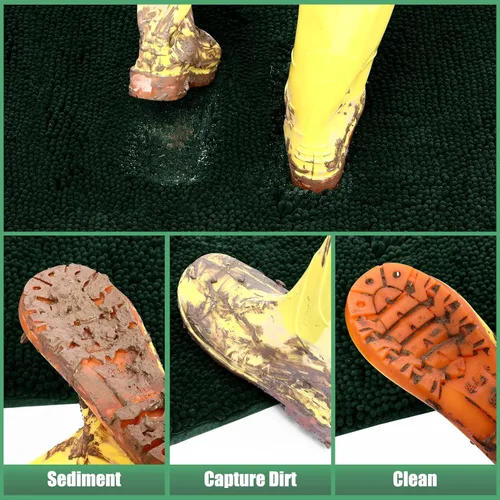 Miniatura 4 de IM HOME Tapete absorbente de felpilla para exteriores, 30 x 20 pulgadas, lavable, tapete para puerta de perro, antideslizante, tapete para Verde