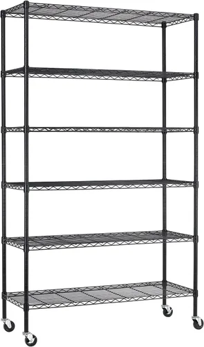 Miniatura 33 de BestOffice Estantes de almacenamiento de alambre de 5 niveles con ruedas 14x30x60 Cromo Estantes ajustables Estante de metal resistente