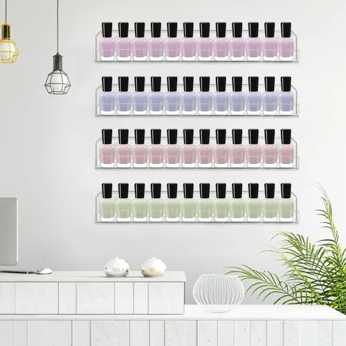 Miniatura 8 de Cerpourt Paquete de 4 estantes para esmalte de uñas, estante montado en la pared, organizador de esmalte de uñas acrílico transparente, estante