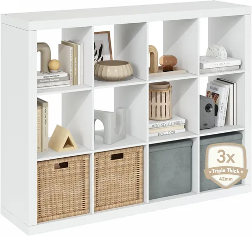 Miniatura 15 de Furinno Organizador de Almacenamiento en Cubos Decorativos con Respaldo Abierto, 4 Cubos, Gris Claro
