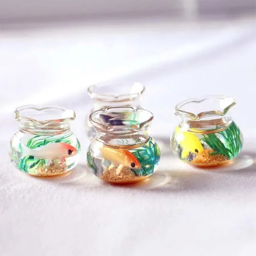 Miniatura 7 de Casa de muñecas en miniatura, 1 unidad, casa de muñecas, mini pecera de cristal, modelo para el hogar, cuenco de pescado en miniatura