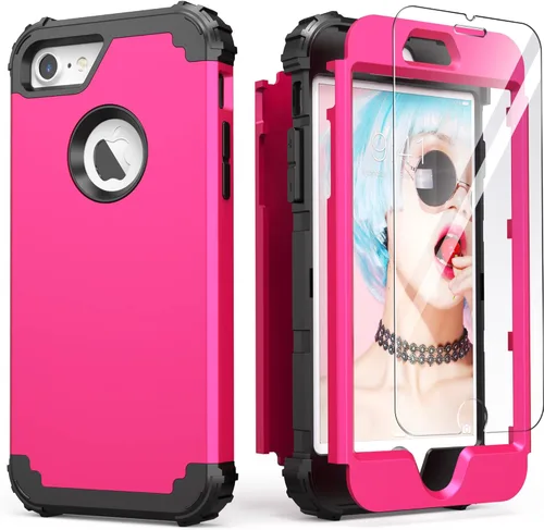 Miniatura 15 de IDweel Funda para iPhone 8, para iPhone 7 con protector de pantalla, 3 en 1, híbrida resistente a prueba de golpes, funda de policarbonato duro