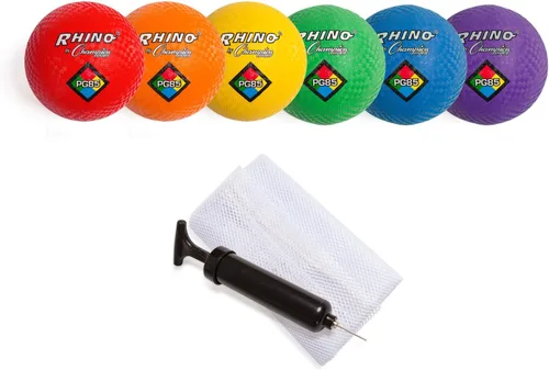 Champion Sports - Juego de pelotas para juegos Rhino, 8.5"D - De dos capas, nylon enrollado - Juego de 6 colores con bolsa y bomba