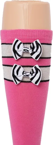 Miniatura 3 de Tot Jocks Pink - Calcetines deportivos para niñas, color rosa, negro y plateado con lazo estampado de cebra, talla 9-2.5, fútbol, voleibol, sóftbol