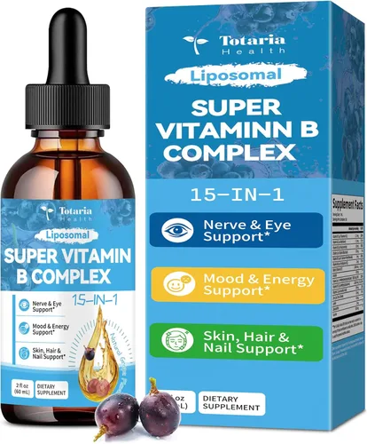 15 en 1 complejo de vitamina B liposomal Pro sin azúcar, gotas de complejo B con niacinamida B1, B2, B3, colina, biotina B5, B6, B7, inositol,