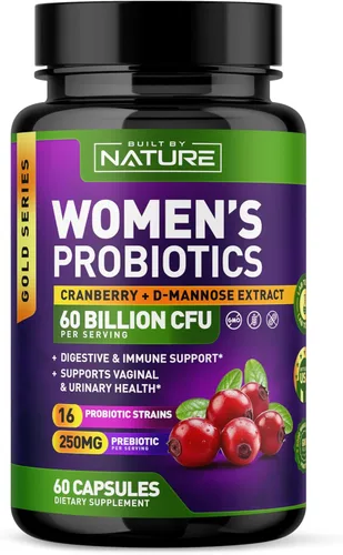 Probióticos para mujeres – 60 mil millones de UFC, 16 cepas, con arándano, D-manosa y prebióticos – Apoya la salud digestiva, inmune y vaginal – Sin
