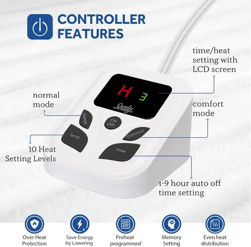 Miniatura 4 de Sealy Protector de colchón térmico tamaño individual con 10 ajustes de calefacción, protector de colchón eléctrico de 39 x 75 pulgadas, apagado