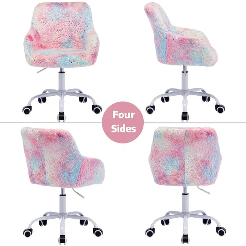 Miniatura 9 de LukeAlon Silla de escritorio ajustable para niños, silla de estudio peluda con base giratoria, bonita silla de lectura tapizada de piel sintética