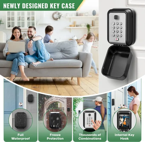 Miniatura 2 de HUANLANG Caja de seguridad para llaves con código, cajas de llaves impermeables para montaje en pared, 12 dígitos, teclado para llaves de casa, Gris