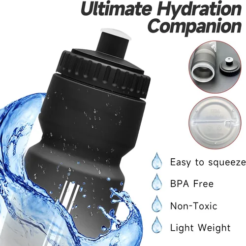 Miniatura 5 de Botella de agua para bicicleta, botella de agua exprimible para ciclismo, a prueba de fugas, sin BPA, con escala de capacidad con tapa superior
