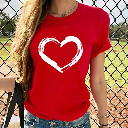 Miniatura 37 de Camisetas de manga corta con estampado de corazón para mujer, camisetas de ajuste regular, linda y divertida, ropa de regalo 2023