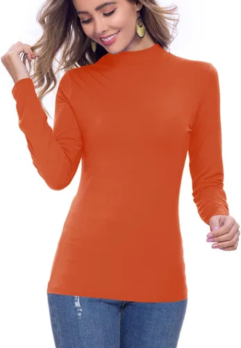 Miniatura 3 de Camisas de manga larga para mujer, cuello alto, ajustadas, básicas, elásticas, ligeras, de capa