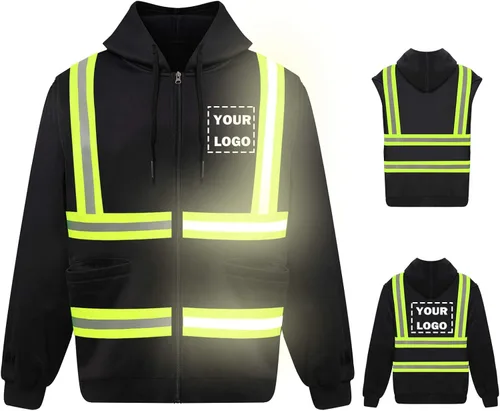 Hi Vis - Sudadera de seguridad con capucha y manga extraíble, forro polar de alta visibilidad, chaqueta de trabajo Negro - Estilo 4