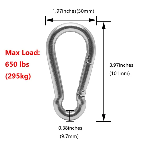 Miniatura 5 de 2 piezas de bloque de polea individual M32 de acero inoxidable 304, rueda de remolque de alambre para colgar, con 2 piezas de gancho de resorte