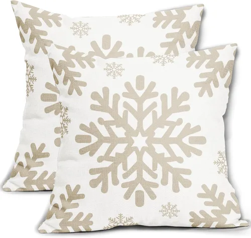Miniatura 13 de Fundas de almohada decorativas de Navidad negras 40x40 cm con copos de nieve blancos de Navidad, juego de 2, temática rústica de invierno