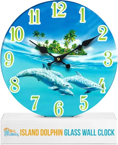 Miniatura 12 de 13" Reloj Dolphin Sunset de vidrio