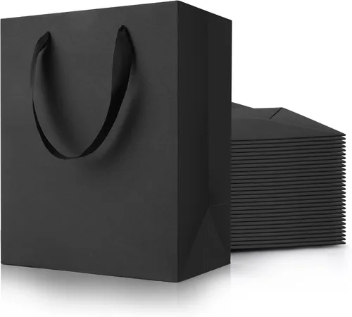 Miniatura 8 de PrimeSign Bolsas de regalo negras con asas: 8 x 5 x 10 pulgadas, paquete de 12 bromas de papel negro, a granel, para fiestas, compras, cumpleaños