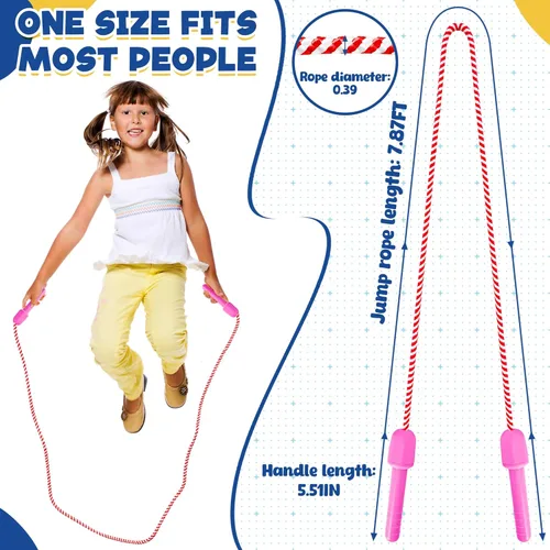 Miniatura 2 de Paquete de 10 cuerdas de saltar para niños, coloridas cuerdas de saltar de nailon para niños, longitud ajustable de 7.87 pies, asas de 5.51