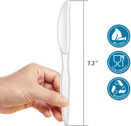 Miniatura 2 de POSATE Cuchillos de plástico blanco, pesados, 100