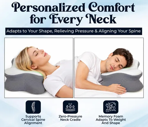 Miniatura 2 de VALTER Almohada cervical para el cuello para aliviar el dolor, almohada ortopédica de espuma viscoelástica para dormir boca abajo, soporte
