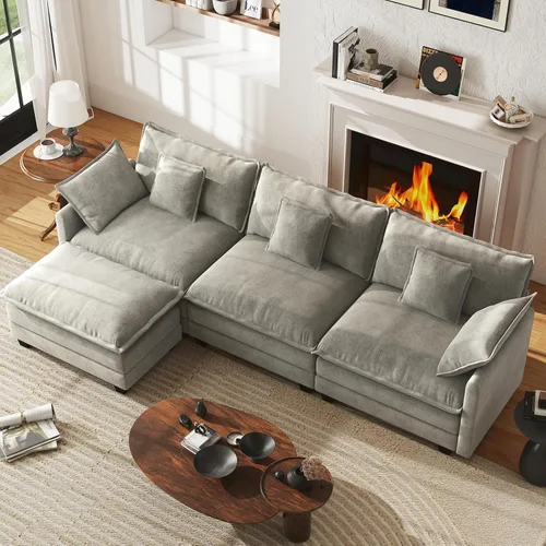 Miniatura 45 de WorthFurni Sofá Seccional Modular de 111.4", Sofá de Nube en Forma de U con 2 Otomanas Móviles, Cómodo Sofá de Chenille de Asiento Profundo
