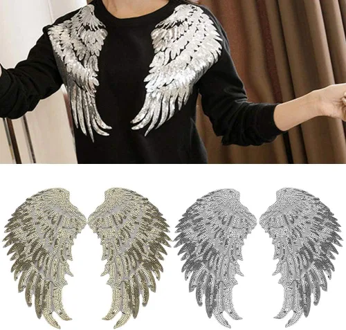 Miniatura 6 de 2 pares de parches de alas de lentejuelas, parches decorativos para coser con alas de ángel grandes, apliques para ropa, chaqueta, jeans, camiseta