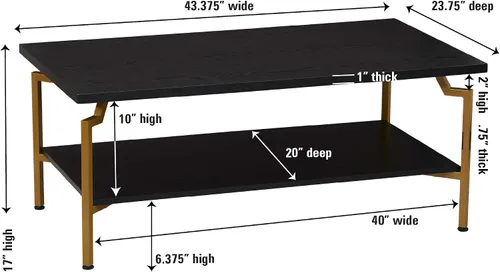 Miniatura 3 de Household Essentials Mesa de centro rectangular de hierro negro y oro