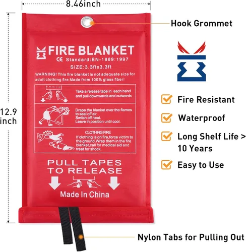 Miniatura 4 de Manta Ignífuga para Cocina Hogar Emergencia - Mantas de Fibra de Vidrio Supervivencia contra Incendios Retardante de Llamas Extintor Ideal