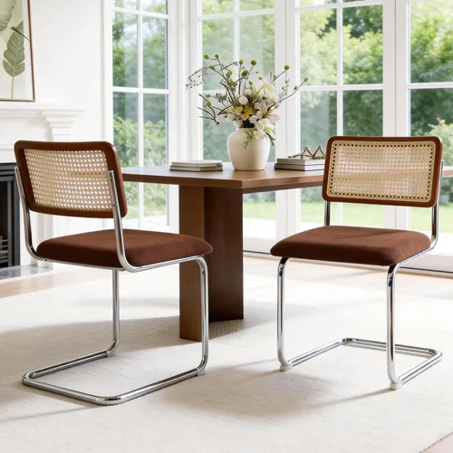 Miniatura 19 de Zesthouse Juego de 4 sillas de comedor de ratán natural, sillas de comedor modernas de mediados de siglo con respaldo de madera maciza y base