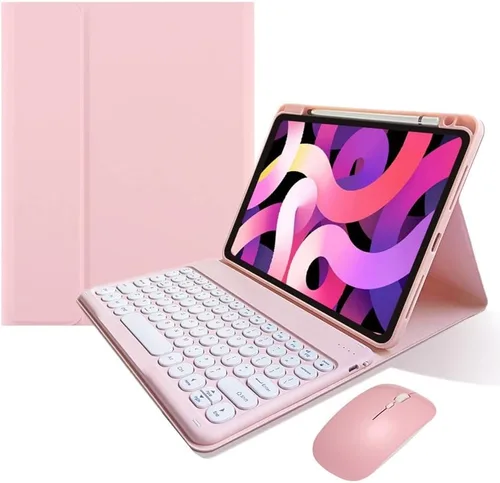Miniatura 8 de Funda de teclado para iPad mini (A17 Pro) 2024, iPad mini 6ª generación, funda de teclado con mouse Bluetooth, llave redonda, bonita funda de Púrpura