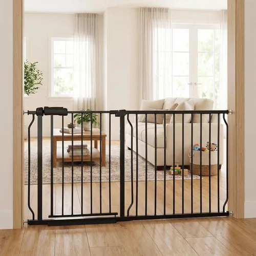 Miniatura 31 de Puerta de bebé estrecha de 24-29 pulgadas, puerta de seguridad de montaje a presión sin perforación para escaleras y puertas, puerta de seguridad