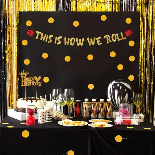 Miniatura 7 de Cartel con purpurina con temática de casino con texto en inglés «This Is How We Roll», decoraciones de despedida de soltera para ella, suministros