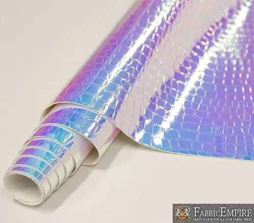 Miniatura 2 de Fabric Empire Tapicería de vinilo en relieve cocodrilo holográfico brillante tela azul claro 54 pulgadas de ancho vendido por The Yard