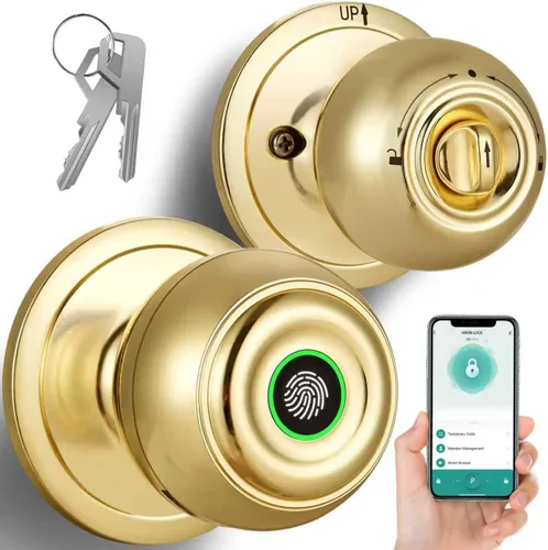 Cerradura de puerta de huellas dactilares, perilla inteligente de puerta de huellas dactilares con cerradura, cerraduras de puerta biométricas con