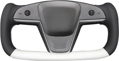 Miniatura 19 de MEWANT Funda para Volante de Coche de Fibra de Carbono Mate y Ante Cosida a Mano para Tesla Yoke Modelo S Plaid 2021-2023 / Modelo X 2021-2023