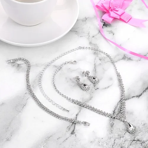 Miniatura 6 de Yolev Bridal Wedding Jewelry Set for Wedding Simple Teardrop Dangle Crystal Prom Women's Bridesmaid Jewelry Set for Wedding Party