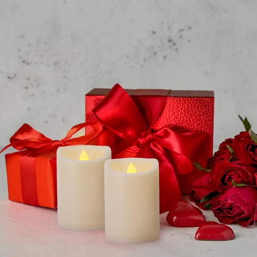 Miniatura 5 de Velas sin llama de 3" x 5" pulgadas para exteriores que funcionan con baterías, con control remoto y temporizador, velas LED parpadeantes de pilar 1