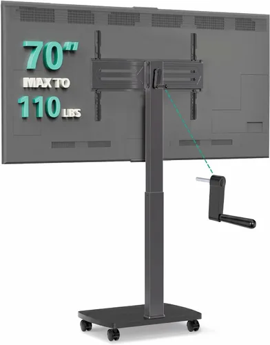 WALI Soporte de TV rodante con manivela de mano, soporte de televisión alto móvil con ruedas para televisores de 30 a 70 pulgadas de hasta 110