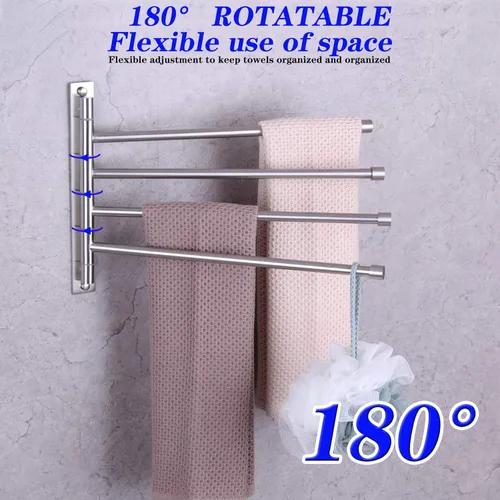 Miniatura 3 de GERZWY Toallero giratorio SUS 304 de acero inoxidable de 4 brazos para baño, soporte para toallas, organizador de almacenamiento, ahorro de espacio